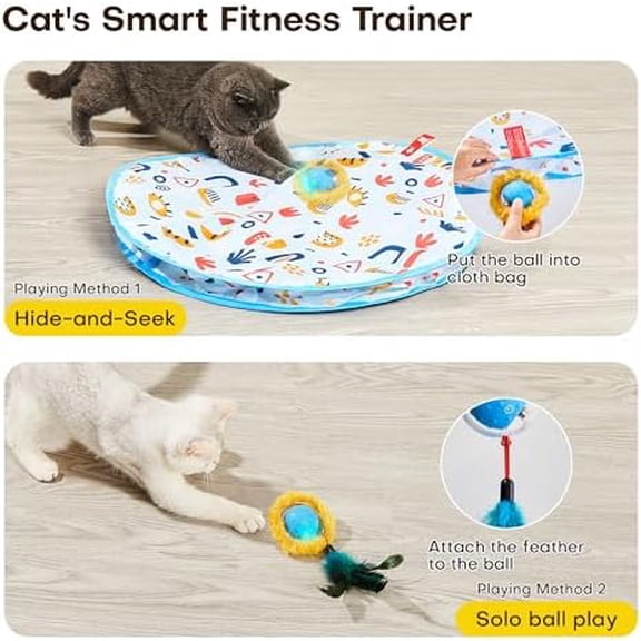 Interactive Cat Toys, Fast Moving Ball in Play Mat, Automatic Motion Activated Ball Hide and Seek for Indoor Exercise Kicker, Animal Squeaky, 28 Inch Mat