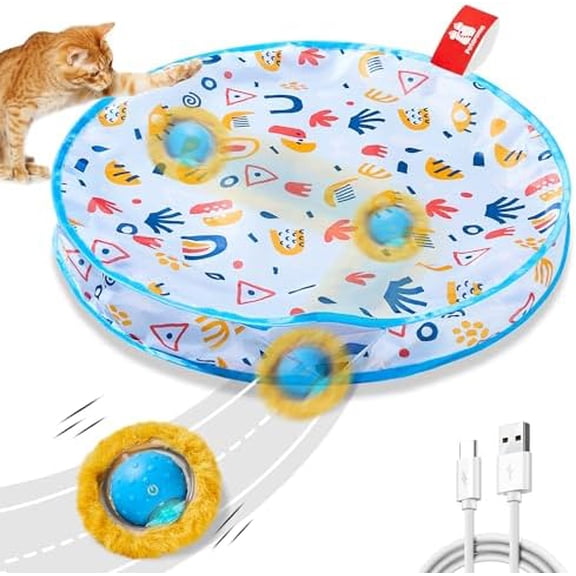 Interactive Cat Toys, Fast Moving Ball in Play Mat, Automatic Motion Activated Ball Hide and Seek for Indoor Exercise Kicker, Animal Squeaky, 28 Inch Mat
