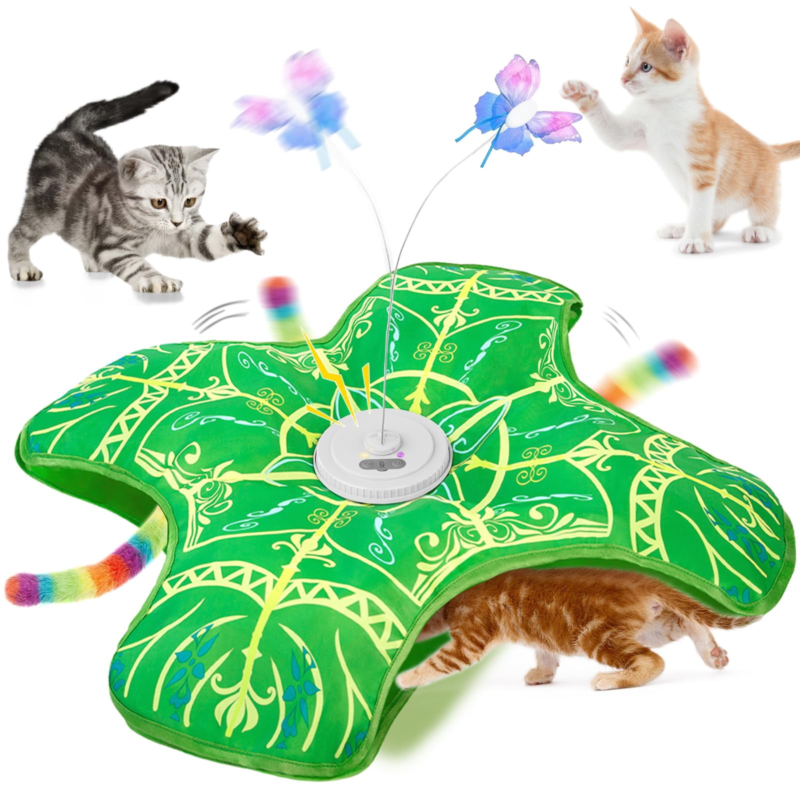 Interactive Cat Toys For Indoor Cats [newly Upgraded] Rechargeable Touch Activated And Seek Kitten Bored Adult With Fluttering (green)