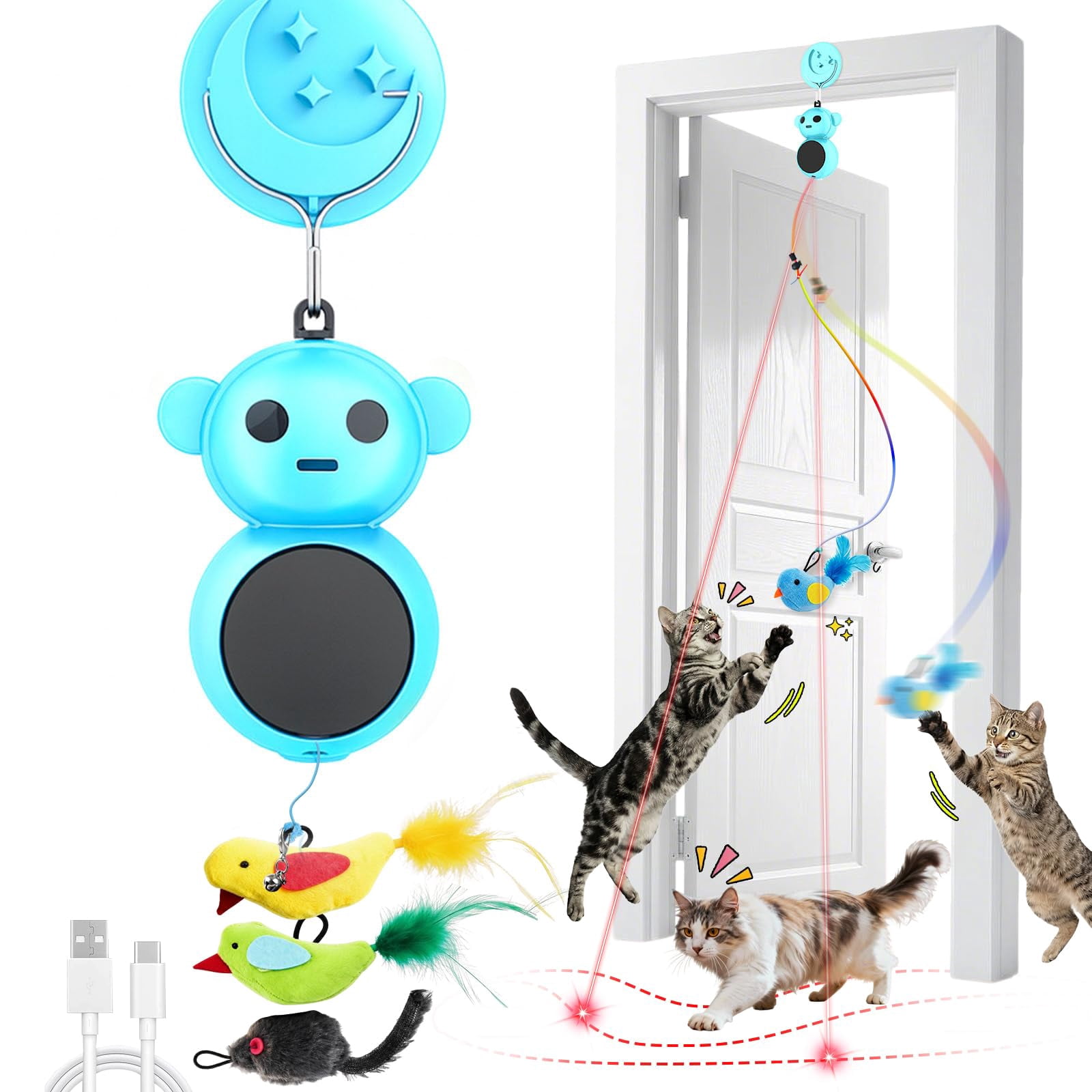 Interactive Cat Toys For Indoor Cats: 2 In 1 Pointer With Automatic Flying Bird & Mouse Wand  Smart Motion Mode Adjustable Speed Usb Rechargeable Safe Bored Kittens And Adult Cats