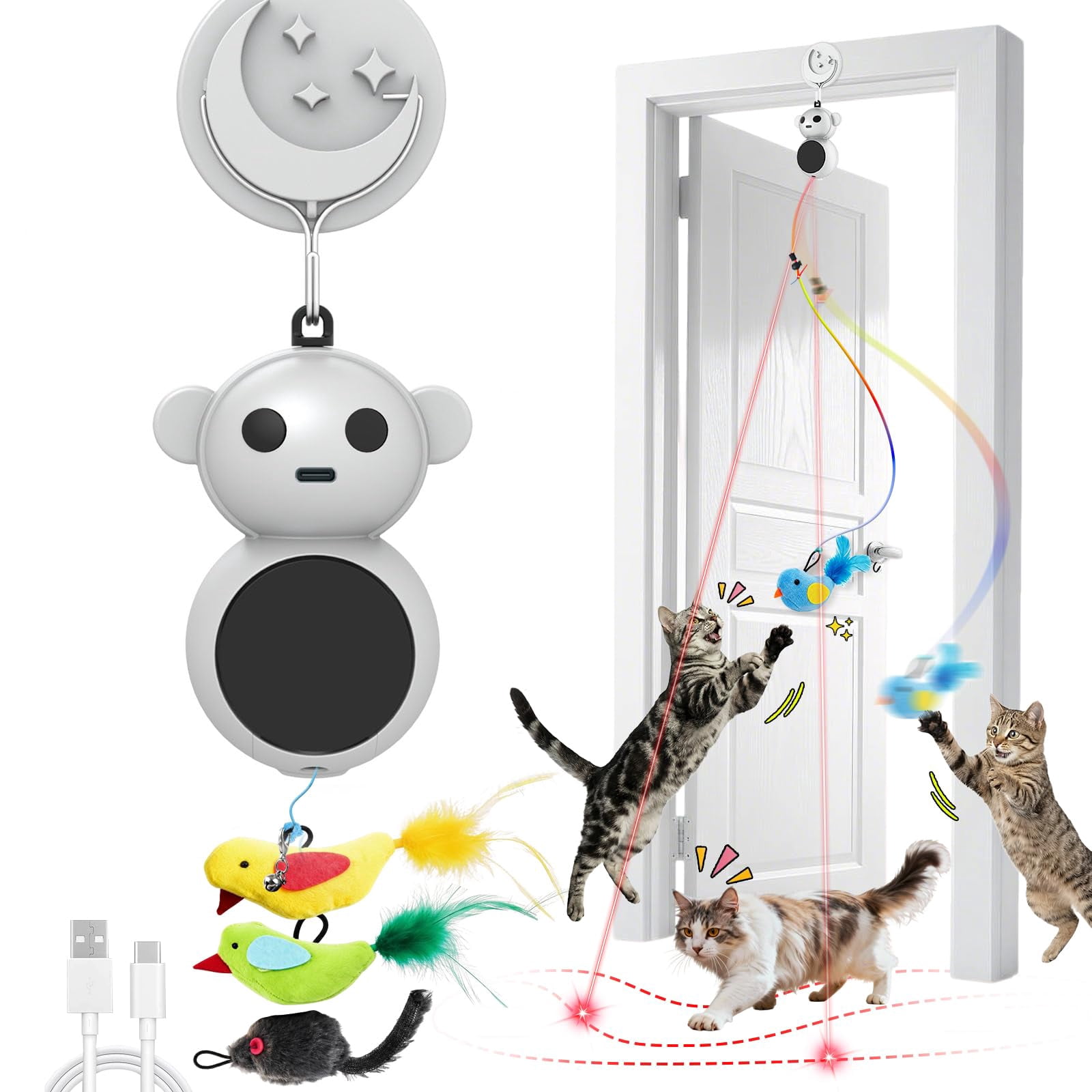 Interactive Cat Toys For Indoor Cats: 2 In 1 Pointer With Automatic Flying Bird & Mouse Wand  Smart Motion Mode Adjustable Speed Usb Rechargeable Safe Bored Kittens And Adult Cats