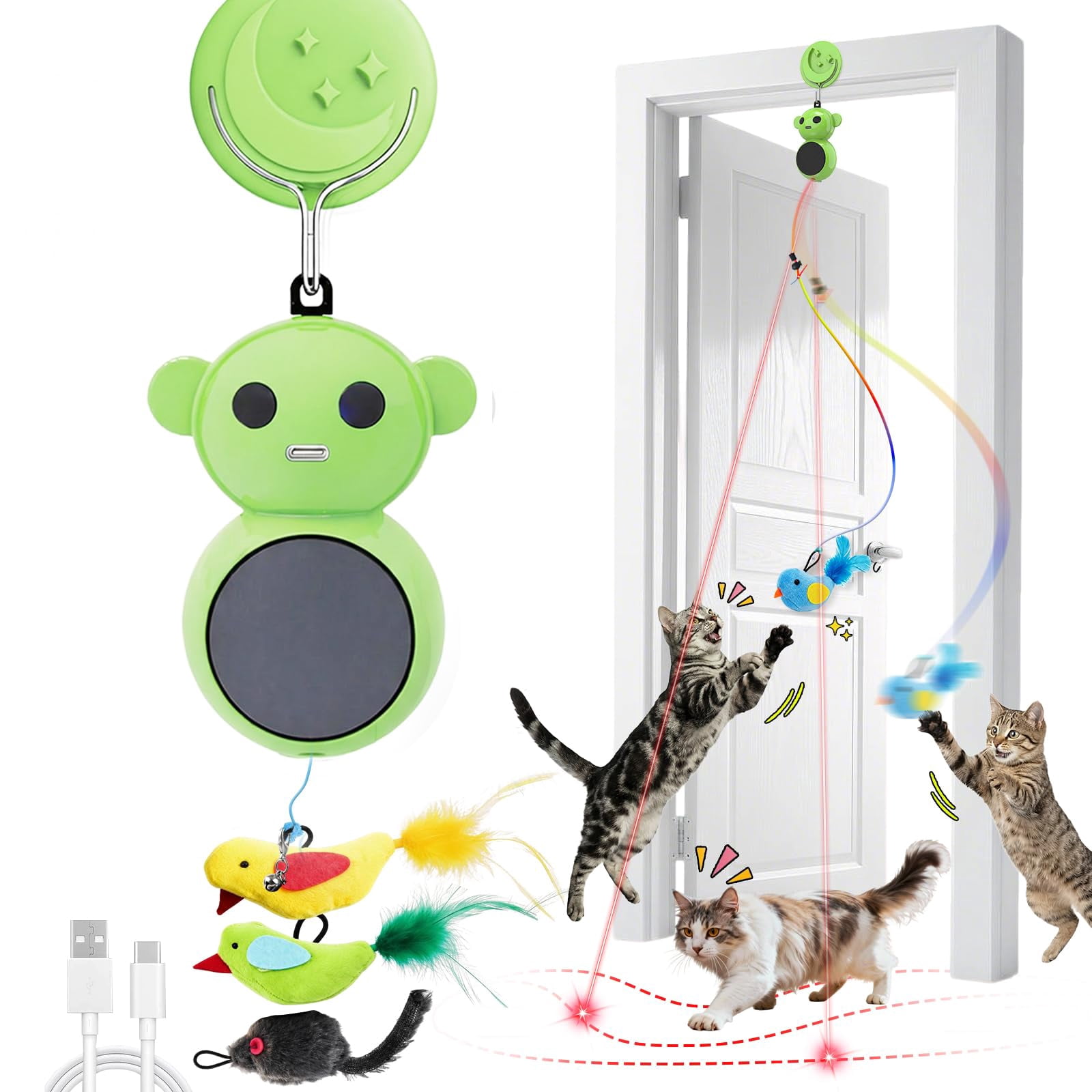 Interactive Cat Toys For Indoor Cats: 2 In 1 Pointer With Automatic Flying Bird & Mouse Wand  Smart Motion Mode Adjustable Speed Usb Rechargeable Safe Bored Kittens And Adult Cats