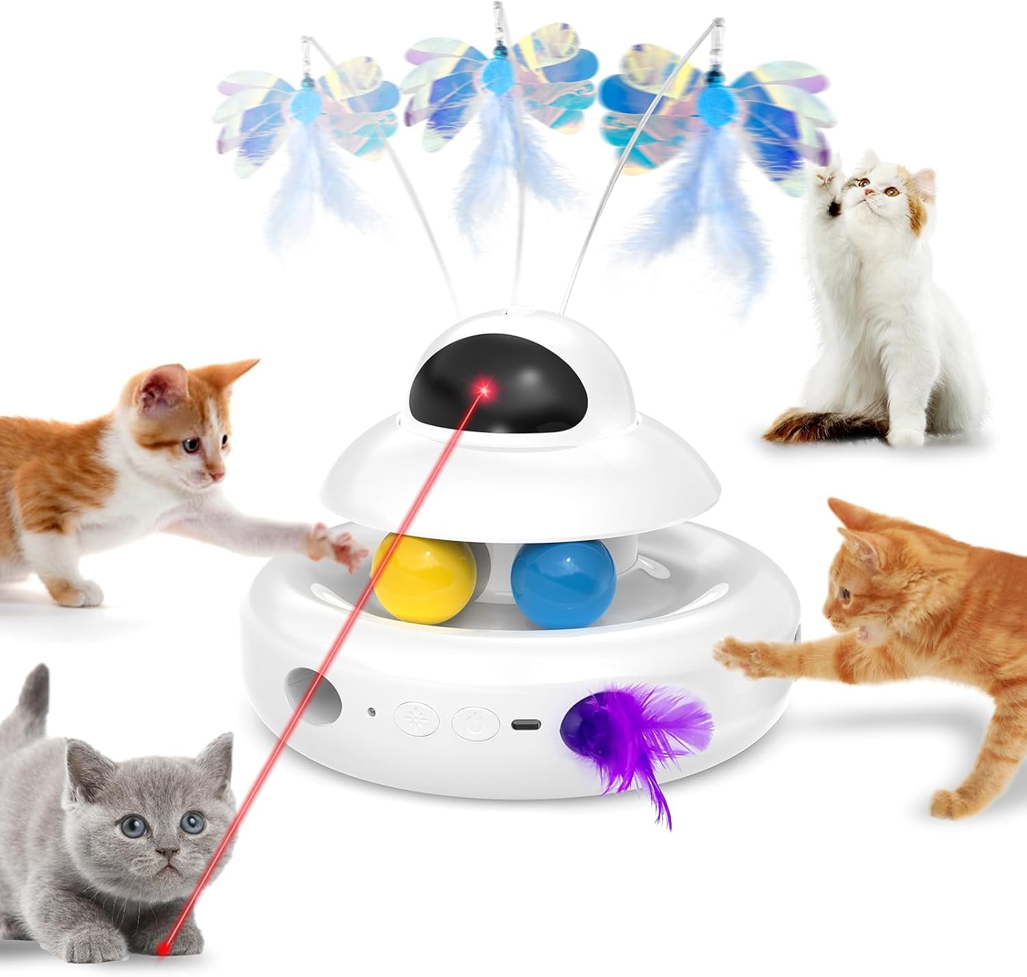 Interactive Cat Toys for Indoor Cats,4-in-1 Automatic Kitten Toy,Motion ...