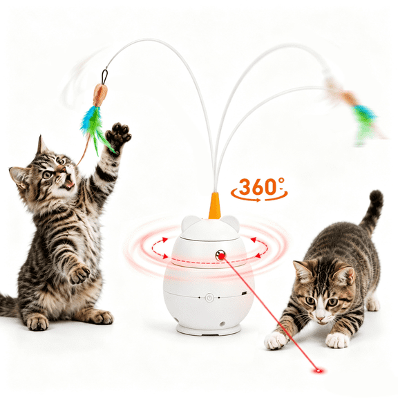 URRU Interactive Cat Toys for Indoor Cats,2 in 1 Automatic Laser Teaser Cat Toy,Flying Bird Feather Toy,USB Rechargeable Smart Motion Activated Self-Play Enrichment Toy for Cats and Kittens