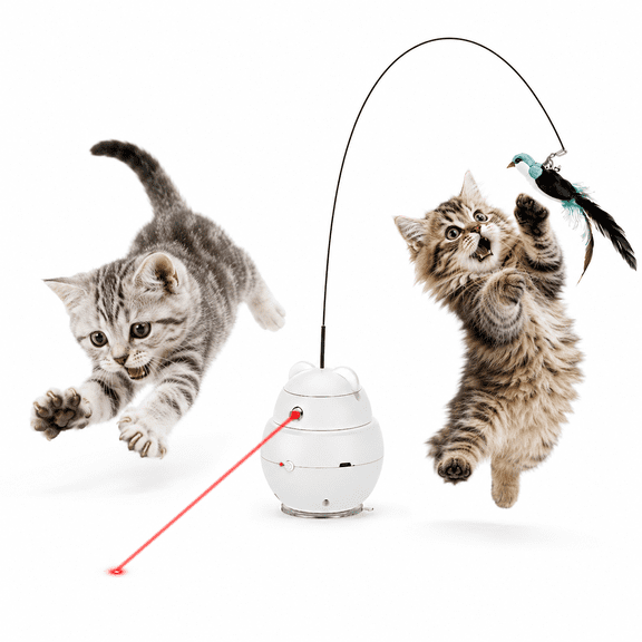 URRU Interactive Cat Toys for Indoor Cats,2 in 1 Automatic Laser Teaser Cat Toy,Flying Bird Feather Toy,USB Rechargeable Smart Motion Activated Self-Play Enrichment Toy for Cats and Kittens