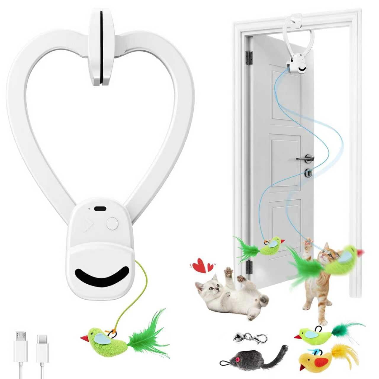 Interactive Cat Toys For Indoor Cats - Automatic Flying Bird & Mouse Doorway Hanging  Usb Rechargeable Electric Kitten Instinct Enrichment Exercise 2 Birds 1