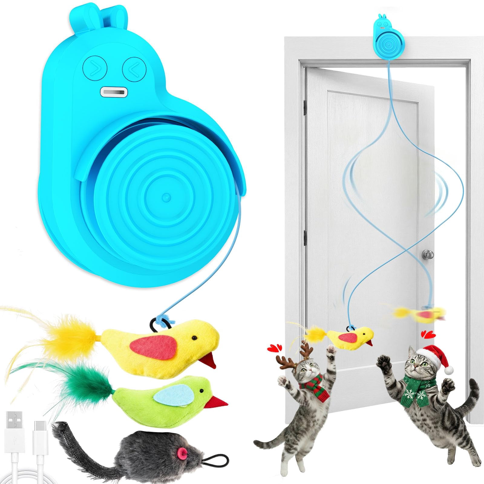 Interactive Cat Toys For Indoor Cats - Automatic Flying Bird & Mouse Wand Enrichment  Hands-free Or Handheld Usb-rechargeable Safe Play Chase Exercise Bored Kittens And Adult