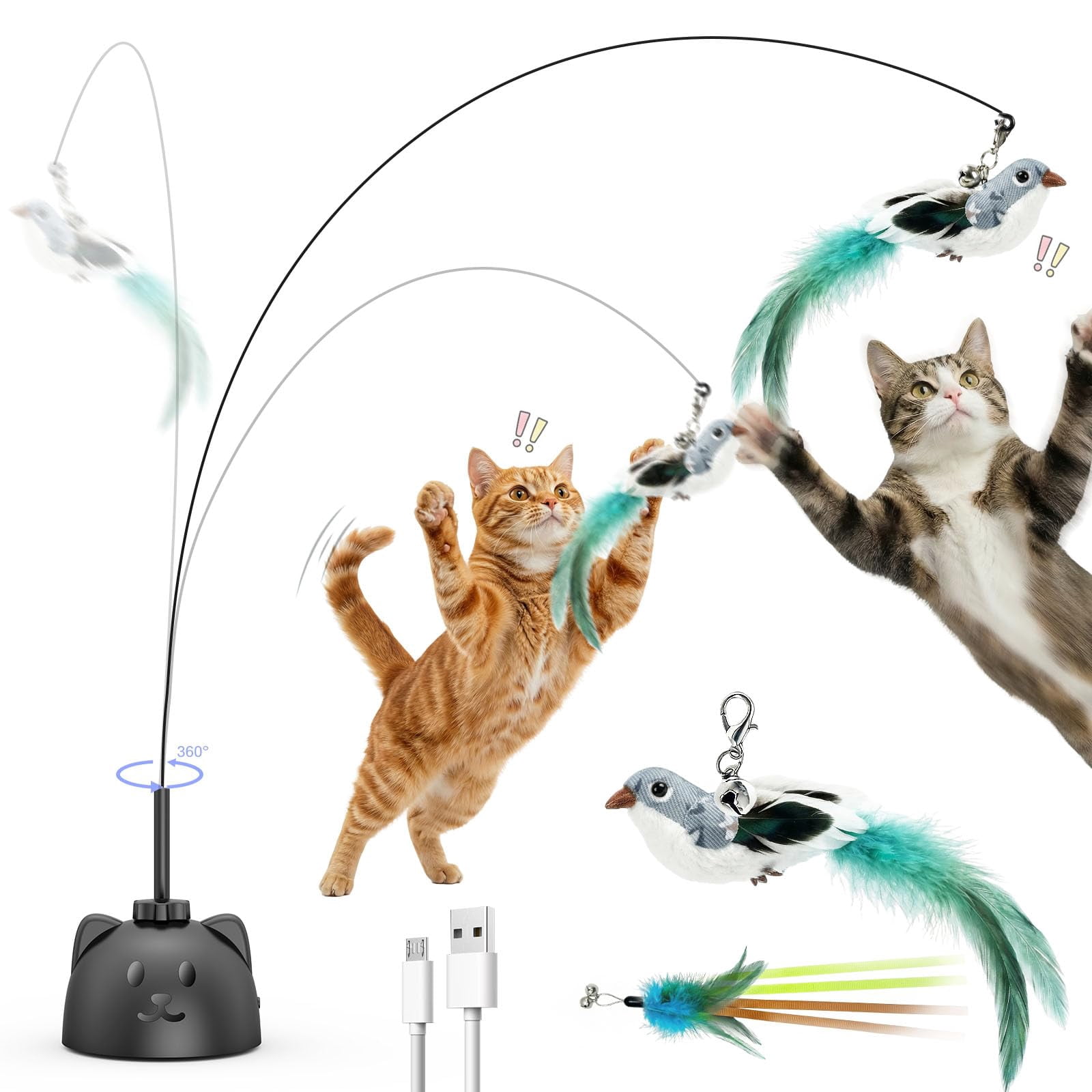 Interactive Cat Toys For Indoor Cats - Automatic Flying Bird  Usb Rechargeable Electric Teaser With Strong Sticky Base Smart Motion Activated Self-play Enrichment Bored