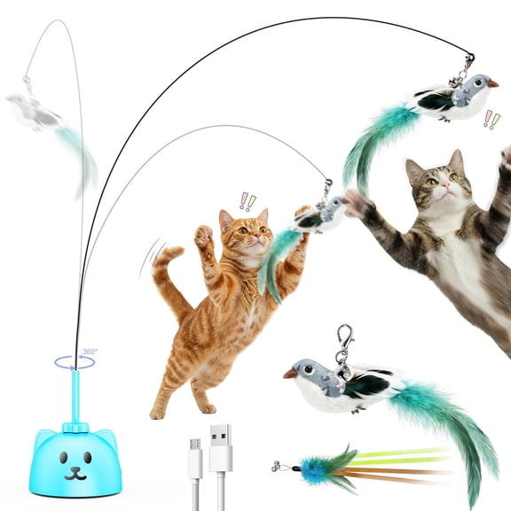 Interactive Cat Toys For Indoor Cats - Automatic Flying Bird Usb Rechargeable Electric Teaser With Strong Sticky Base Smart Motion Activated Self-play Enrichment Bored