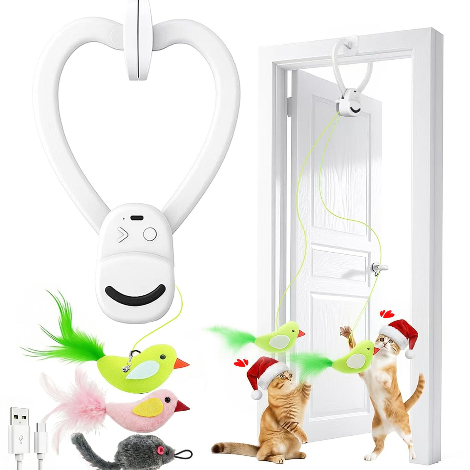 Interactive Cat Toys For Indoor Cats: Automatic Flying Bird Wand Chase Exercise Enrichment  Usb Rechargeable Durable Safe Hanging Bored Kittens Adult Multi Households