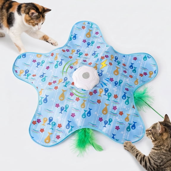 Interactive Cat Toys for Indoor Cats, Automatic Motion Activated Hide and Seek Cat Toy with Moving Concealed Feather Wand, Star Pattern Electronic Kitten Chasing Toy for Exercise and Boredom