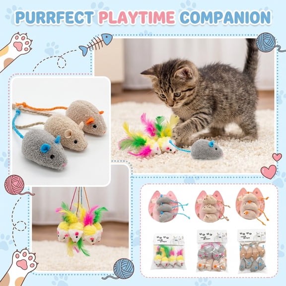 Interactive Cat Toys for Indoor Cats, Mouse Toys for Cats, Cat Toys Catnip, Kitty Toys for Indoor Cats, 8 Piece Plush Mice Cat Toys Bundle Pack with Cat Grass and Catnip, 2X2X1.5