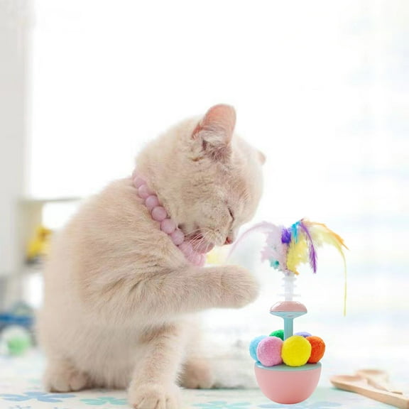 Interactive Cat Toys for Indoor Cats, Roly Poly Wobble Stimulation Kitty Cat Toy to Keep Them Busy for Bored Adult Cats Self Play, Cute Funny Kitten Feathers & Ball Toys with Silvervine