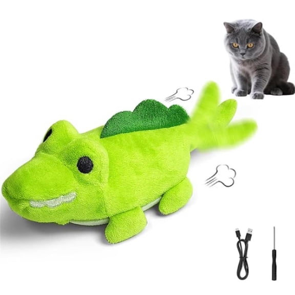 Interactive Cat Toys for Indoor Cats - Self-Charging Croc Chase with 360 Motion, Wagging Tail & Catnip, Automatic Exercise Tools for Bored (Plush Fur)