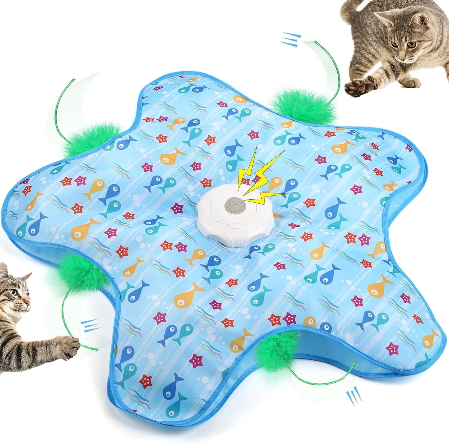 Interactive Cat Toys for Indoor，[Newly Upgraded] Rechargeable Touch Activated Hide and Seek Kitten Toys With Moving Concealed Feathers & Mouse Squeaky.(Blue)