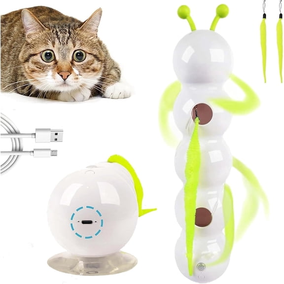 Interactive Cat Toys Motion Activated, Caterpillar Interactive Cat Toy Motion Activated, Wack a Worm Post Toy, Rechargeable Automatic Teasing Cat Toy with Tail for Cats (1 Pcs)