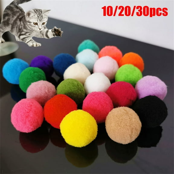 Interactive Cat Toys Plush Balls for Kittens, Polyester Elastic Fur Balls Training Play Toy, Colorful Attractive Pet Cats Toy for Entertainment and Bonding (20Pcs)