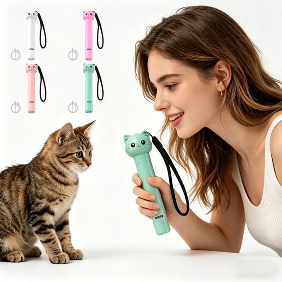 Interactive Cat Toys with Rechargeable Laser Pointer, Ergonomic Cat Teaser Wand for Indoor Play & Relaxation, Lightweight Compact Cat Laser Pointer Toys with Usb Charging Cable,