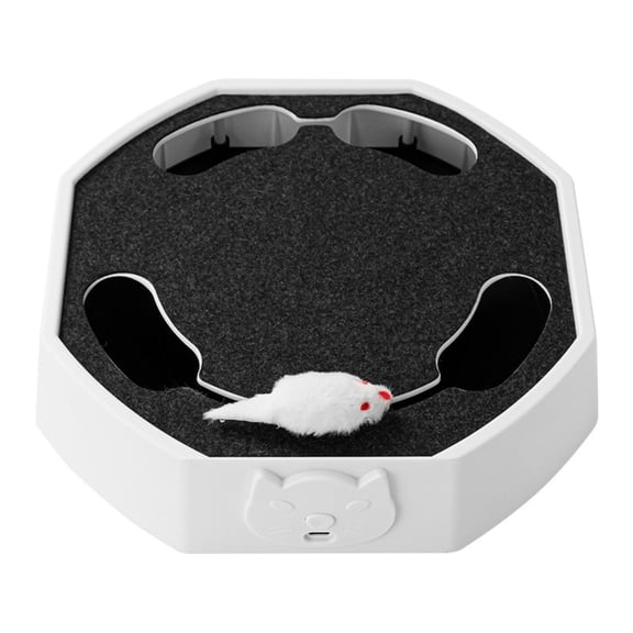 Interactive Cat Toys White Automatic Rotating Track with Plush Mouse for Indoor Cats
