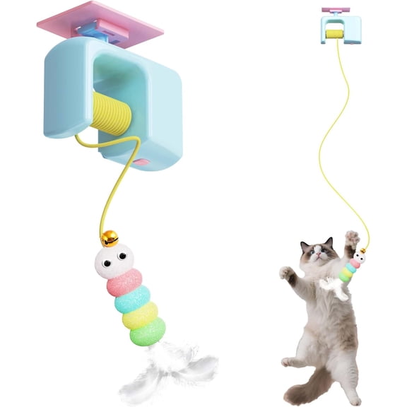 Interactive Cat Toys for Indoor,Automatic Cat Hanging Toys for Bored, Caterpillar Toy for Door Hanger, Self-Play Pet Chase Toy,Blue