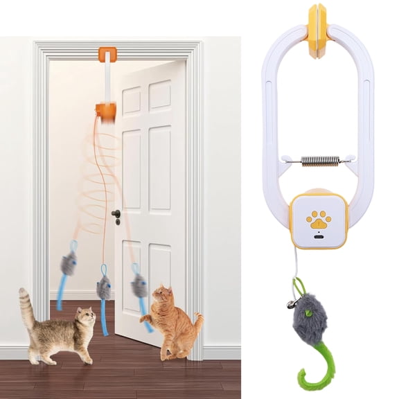 Electric Cat Teaser,Rechargeable Interactive Cat Toy,3 Motion Modes with Remote Control,Interactive Door Clip Teaser Cats and Kittens, Yellow