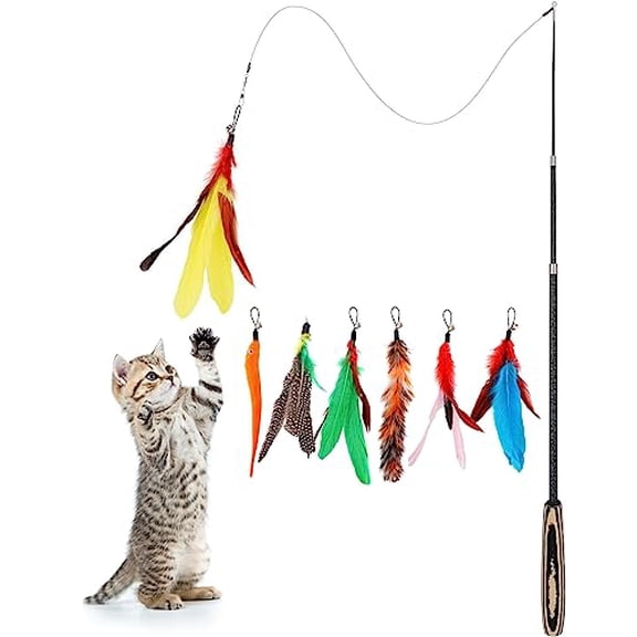 Interactive Cat Toys for Indoor Cats,Cat Wand Toys,Cat Fishing Pole Toy for Kitten Kitty,Cat Feather Teaser Wand Toys (Colorful,Stripes)