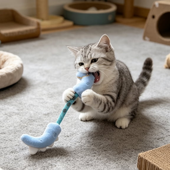 Interactive Cat Toys for Indoor Cats, Dinosaur Plush Chew Toy with Silvervine & Crinkle, Mesh Catnip Toy for Teething & Fun Play，Blue