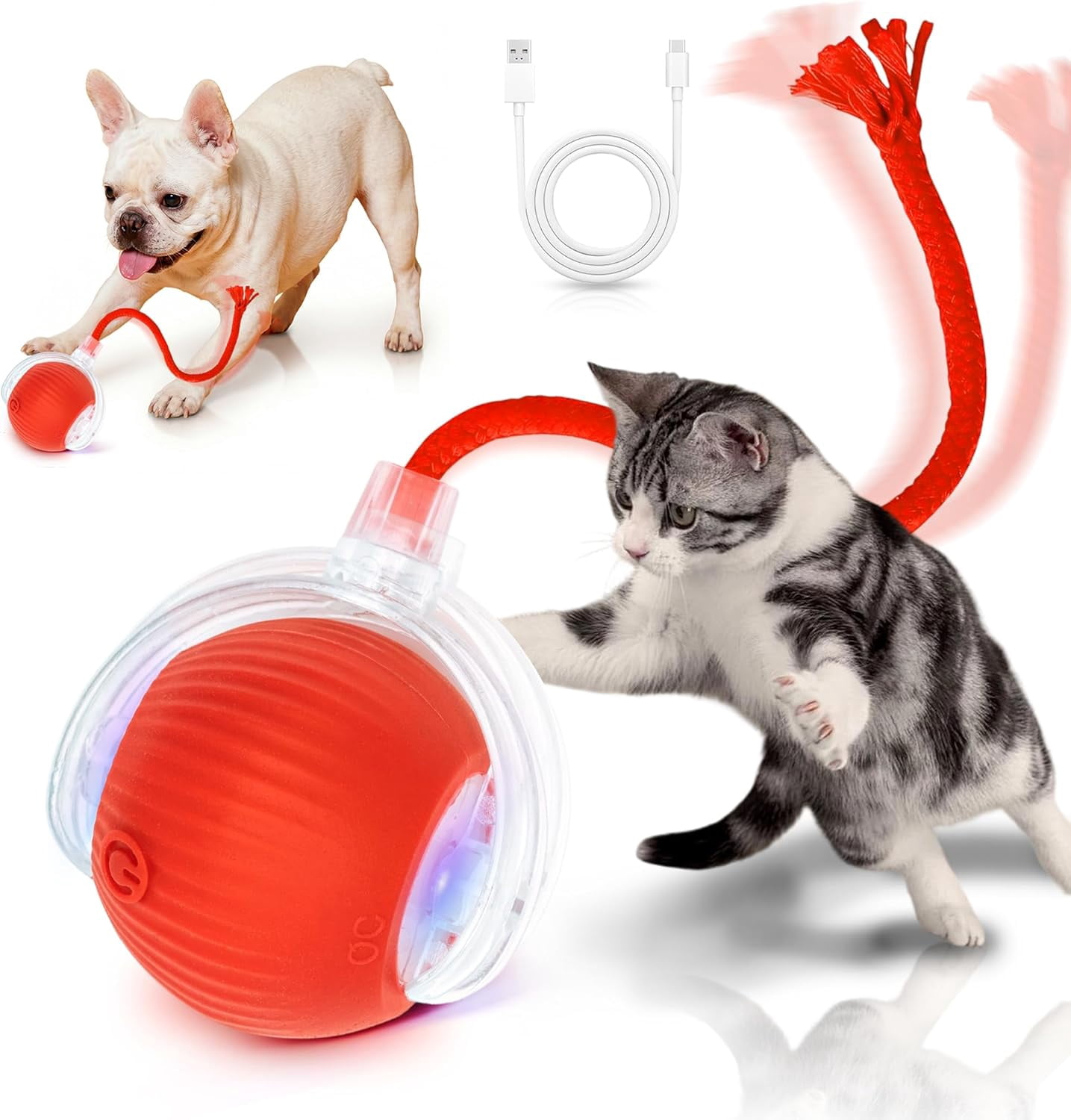 Interactive Cat Toys for Indoor Cats Smart Automatic Ball Rolling for Bored Kitten Pet Upgraded Speedy Moving Chase Dogs Toy Mothers Day Gifts Red