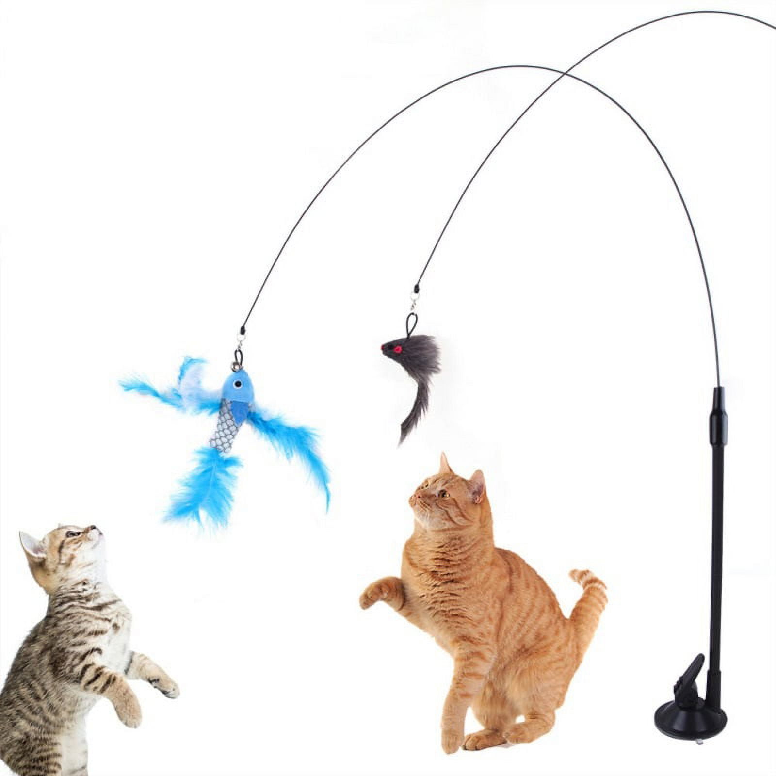 Interactive Cat Toys with Super Suction Cup Sticky Detachable Feather Bird  Cat Stick Toy for Indoor Cats Kitten Play Chase Exercise 