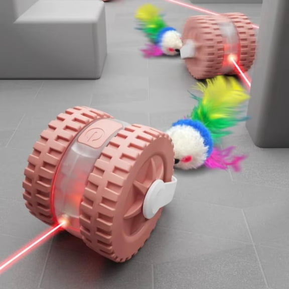 Automatic Cat ToysforIndoor Cats, Interactive Cat Toy Ball, Rubber Ball, Green Laser, Led Light, Mouse Tail Attachment, 3inDiameter, Pink, 1 Pc, Cat Enrichment