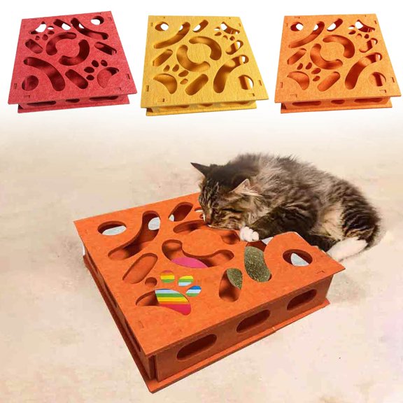 Interactive Cat Treat Puzzle Maze Box for Indoor Cats Brain Game and Slow Feeding Toy