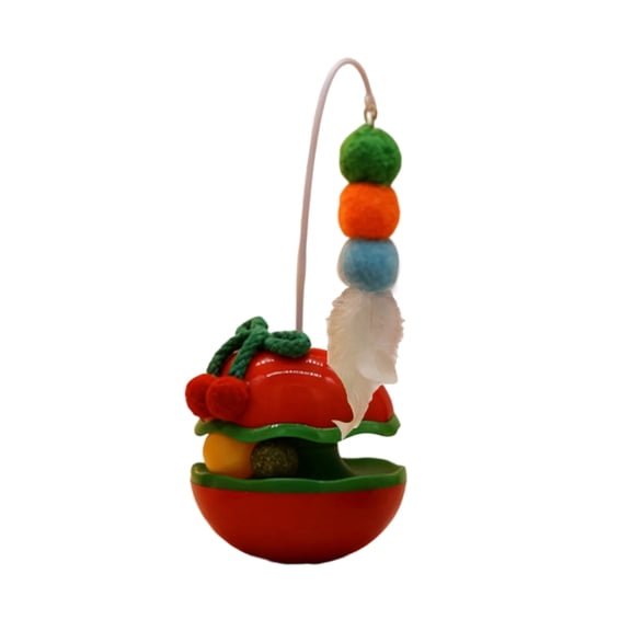 Interactive Cat Tumbler Toy with Feather Teaser & Bell, Wobble Puzzle Kitten Toy with Colorful Balls for Indoor Cats Hunting Exercise (Red)