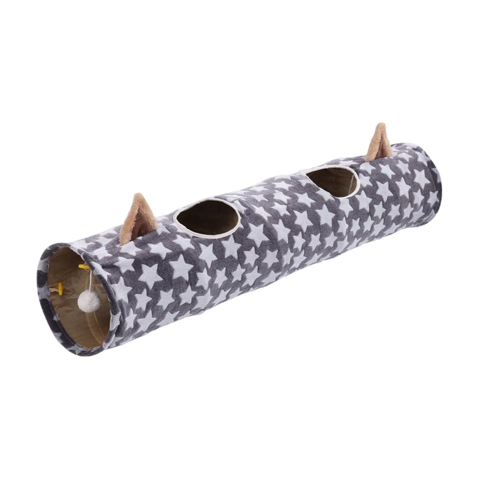 Interactive Cat Tunnel Toy for Kittens & Small Pets – Foldable Ear-Shaped Design with Hanging Ball & Crinkle Paper, Indoor Play & Enrichment, 24" L x 12" W x 12" H