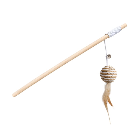 Interactive Cat Wand Toy with Wooden Handle, Multi-Texture Teaser Stick with Elastic Rope Bell Feathers and Linen, Durable Pet Play Wand 15.75"