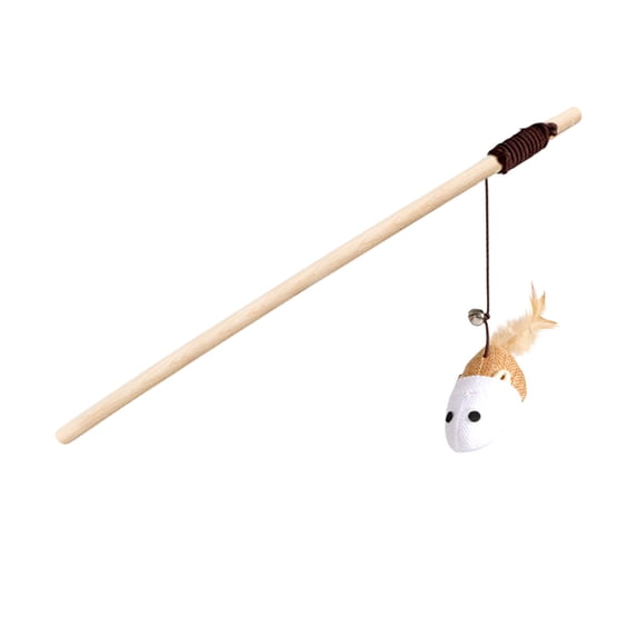Interactive Cat Wand Toy with Wooden Handle, Multi-Texture Teaser Stick with Elastic Rope Bell Feathers and Linen, Durable Pet Play Wand 15.75"