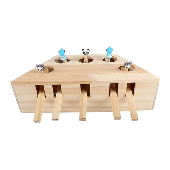 Interactive Cat Whack-A-Mole Toy with Corrugated Scratcher Board, Wooden Puzzle Game for Exercise, Self-Play Teaser Wand for Play