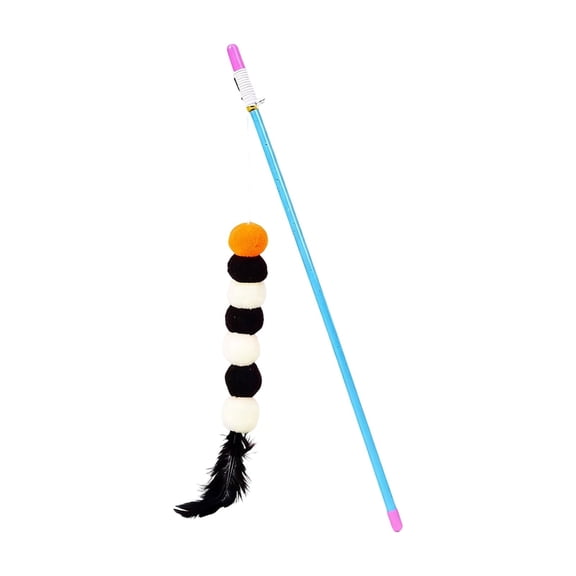 Interactive Caterpillar Cat Wand Toy, Bell & Feather Elastic String Teaser, Durable Anti-Scratch Chew Toy for Indoor Cats