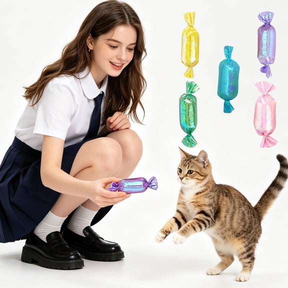 Interactive Catnip Candy Toy for Daily Boredom Relief, Crinkle Realistic Sound Stuffed Animal Teaser Doll for Indoor Kittens, Smart Physical Exercise Pouncing Interactive Hunting Game Toy