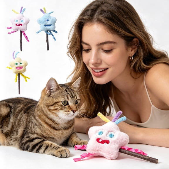 Interactive Catnip Cat Toy for Daily Boredom Relief, Cute Monster Star Shaped Stuffed Teaser Doll with Silvervine Stick for Indoor Kittens, Smart Physical Exercise Hunting Game Toy