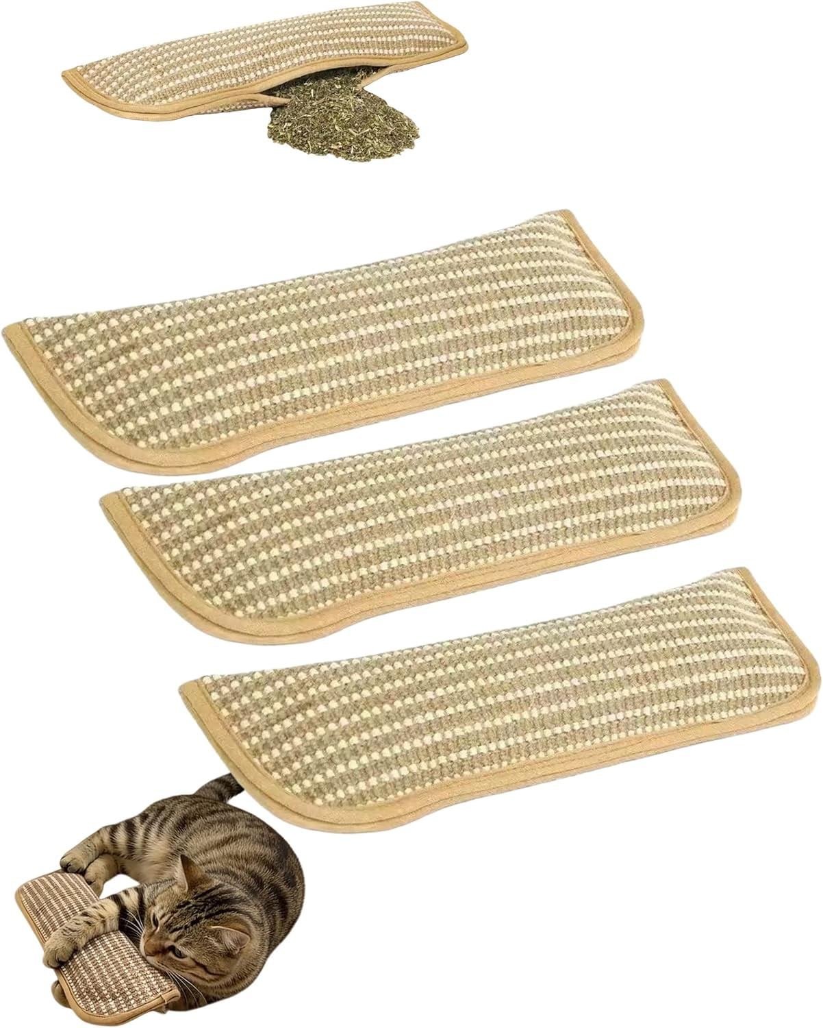 Interactive Catnip Chew Toy for Indoor Cats, 13 Inches Sisal Scratching Pad & Catnip Pillow, Natural Kicker Toys for Anxiety Relief, Chew-Resistant Play Mat