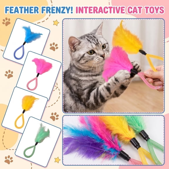 Interactive Cats Feather Toy for Daily Boredom Relief, Elastic Mesh Tube Teaser Wand with Bell for Indoor Kittens, Smart Physical Exercise Pouncing Interactive Hunting Game Toy