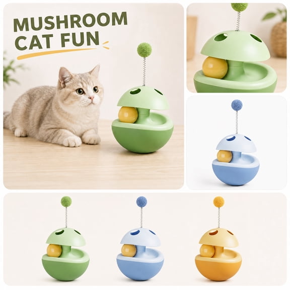 Interactive Cats for Indoor Cats, Wobbler with Food Dispenser & Feather, Puzzle Feeder for Boredom Relief and Mental Stimulation for Kittenss, 1Pack Blue