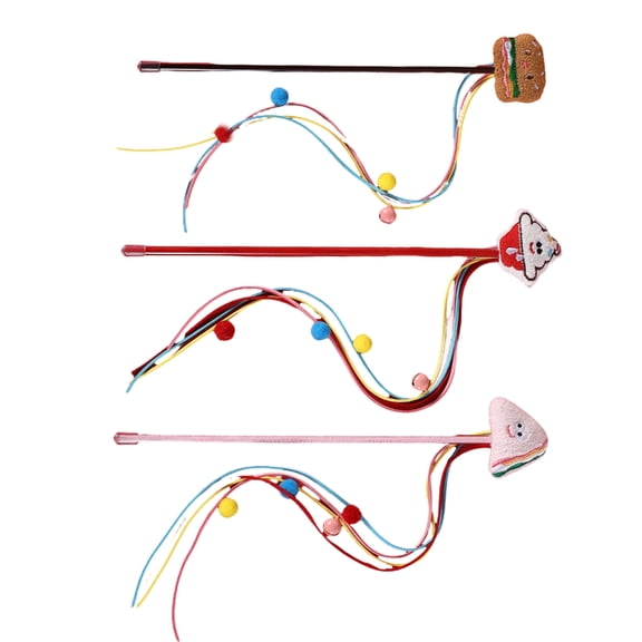 Interactive Cats Teaser Toy Wand with Tassels Cartoon Burger for Indoor Play Burger Tassels Teaser Cats Toy Wand Stick