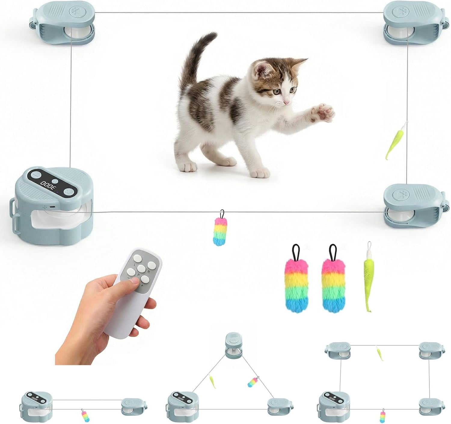 Interactive Chase Toys, Automatic/Remote Control Cat Chasing Toy for Indoor Cats, Adjustable Speed Cat Treadmill, Imitate The Sound of Bird for Bored Cats to Play, Exercise/Blue