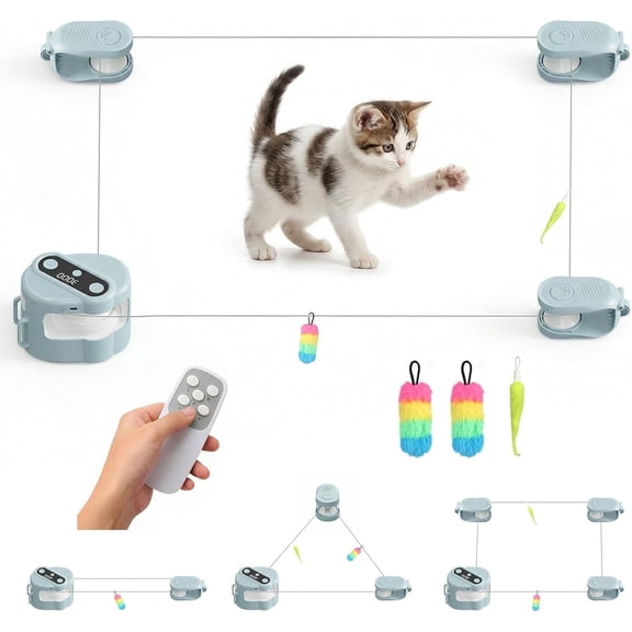 Interactive Chase Toys, Automatic/Remote Control Cat Chasing Toy for Indoor Cats, Adjustable Speed Cat Treadmill, Imitate The Sound of Bird for Bored Cats to Play, Exercise/Blue