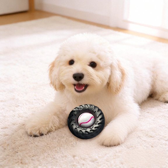 Interactive Chew Toy for Aggressive Chewers, Durable Tire Shaped Dog Bone with Squeaker, Textured Teeth Cleaning Surface, Floats on Water, for Puppy and Adult Dogs, Black