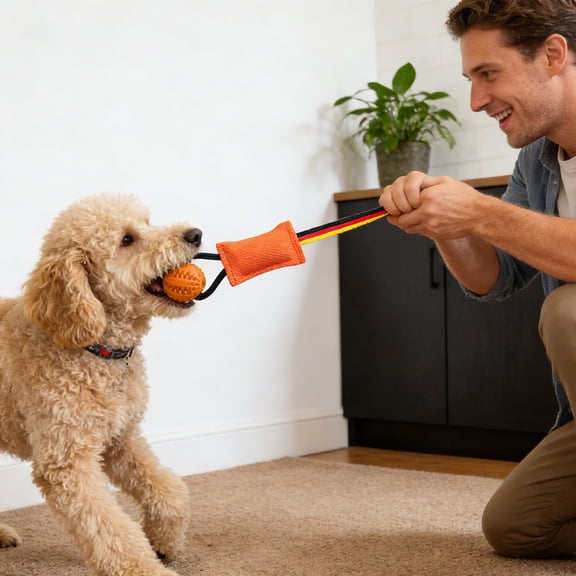 Interactive Chewing Toy for Pet Training and Play with High Density Fiber Double Seam Long Belt Design