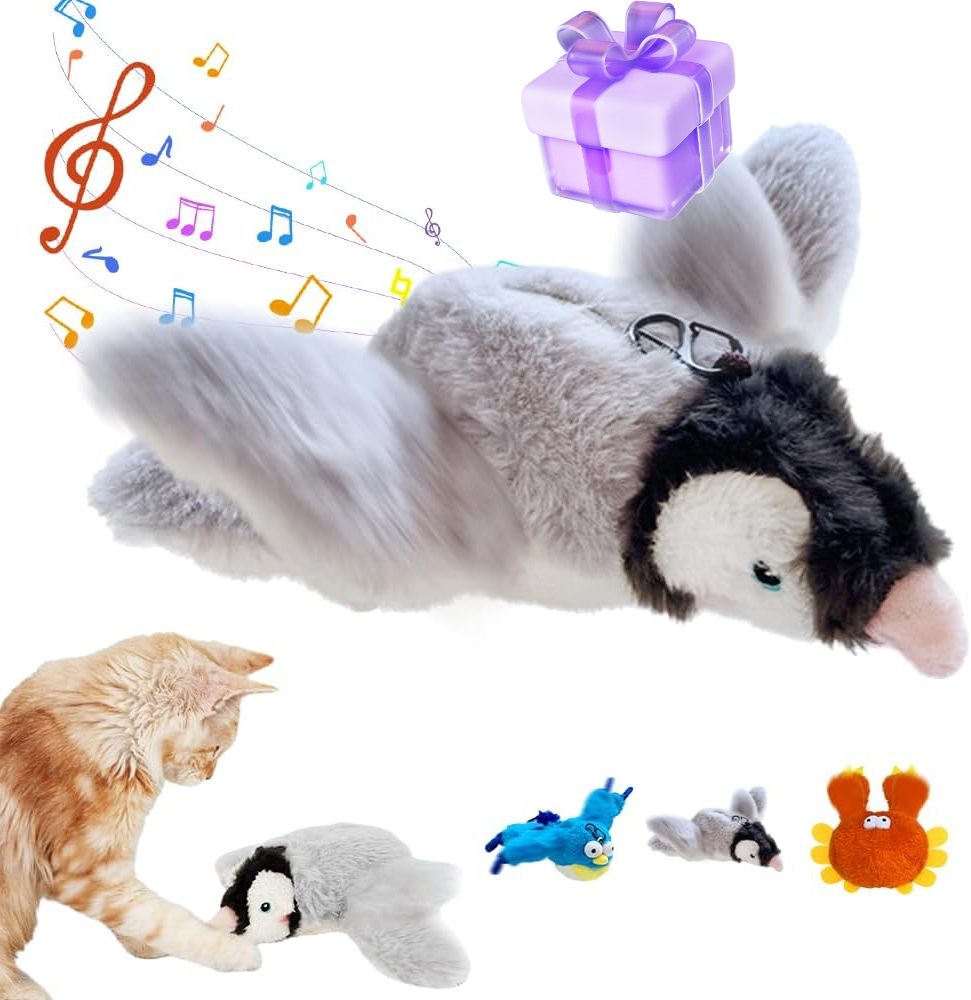 Interactive Chirping Bird Cat Toy – Flapping Wings & Sound, Plush, For Indoor Cat Play