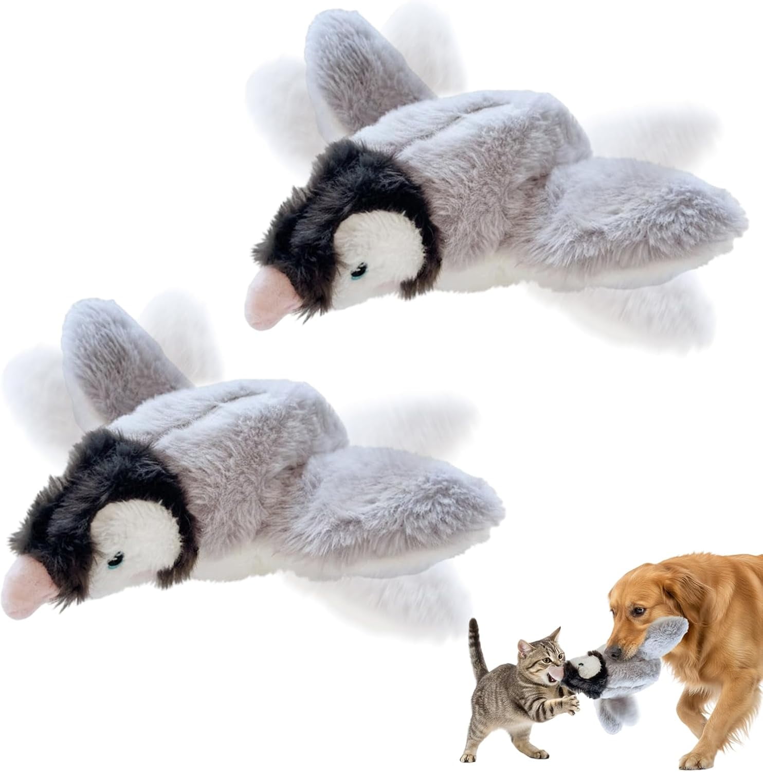 Interactive Chirping Bird Cat Toy,2025 New Flying Bird Cat Toy Flapping Bird Toy,Simulation Chirping Bird Toys Interactive Cat Toys for Bored Indoor Adult Cats (Light Grey/2PCS)