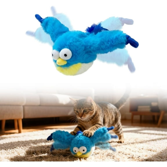 Interactive Chirping Bird Cat Toy,2025 New Flying Bird Cat Toy Flapping Bird Toy,Simulation Chirping Bird Toys Interactive Cat Toys for Bored Indoor Adult Cats (Blue/1PCS)